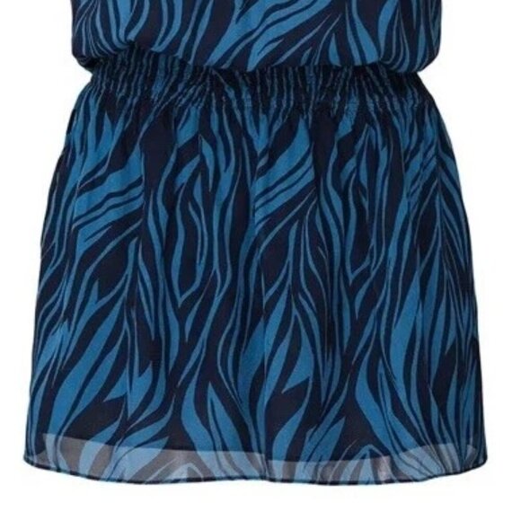 NWT Ramy Brook Zebra Print Silk Halter Mini Dress Blue L Resort Party - Picture 6 of 10